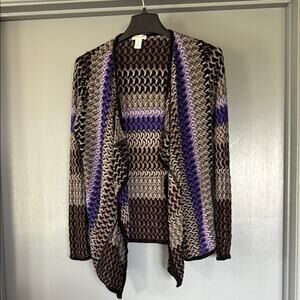 Chico's Lightweight Open Cardigan Women's Sweater Sz M Long Sleeves Purple Black